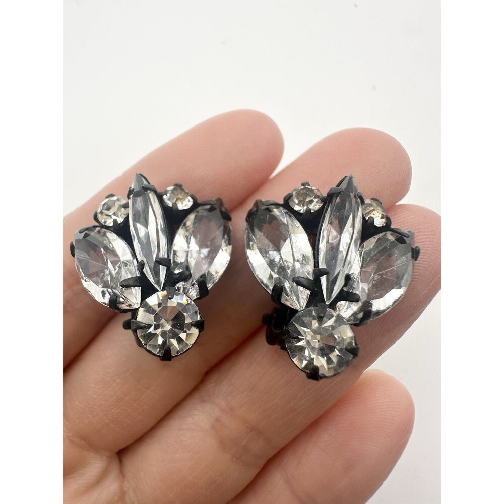 Vintage Open Back Rhinestone Clip On Earrings